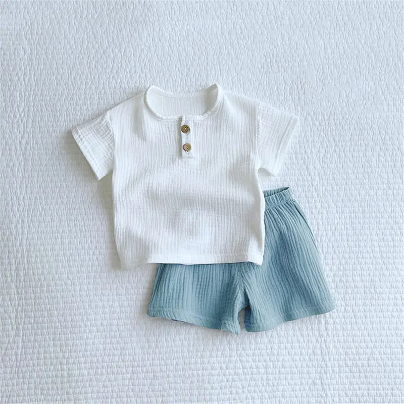 1-6Years Summer Boys Clothes Set Solid Color Organic Cotton Top + Shorts 2Pcs Kids Baby Clothes