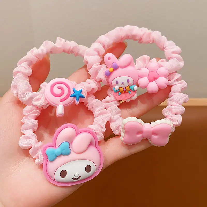 5PCS Kuromi Hair Bands for Children Kawaii Sanrio Hello Kitty Gril's Hair Tie Baby Accessories Elastic Hair Girls