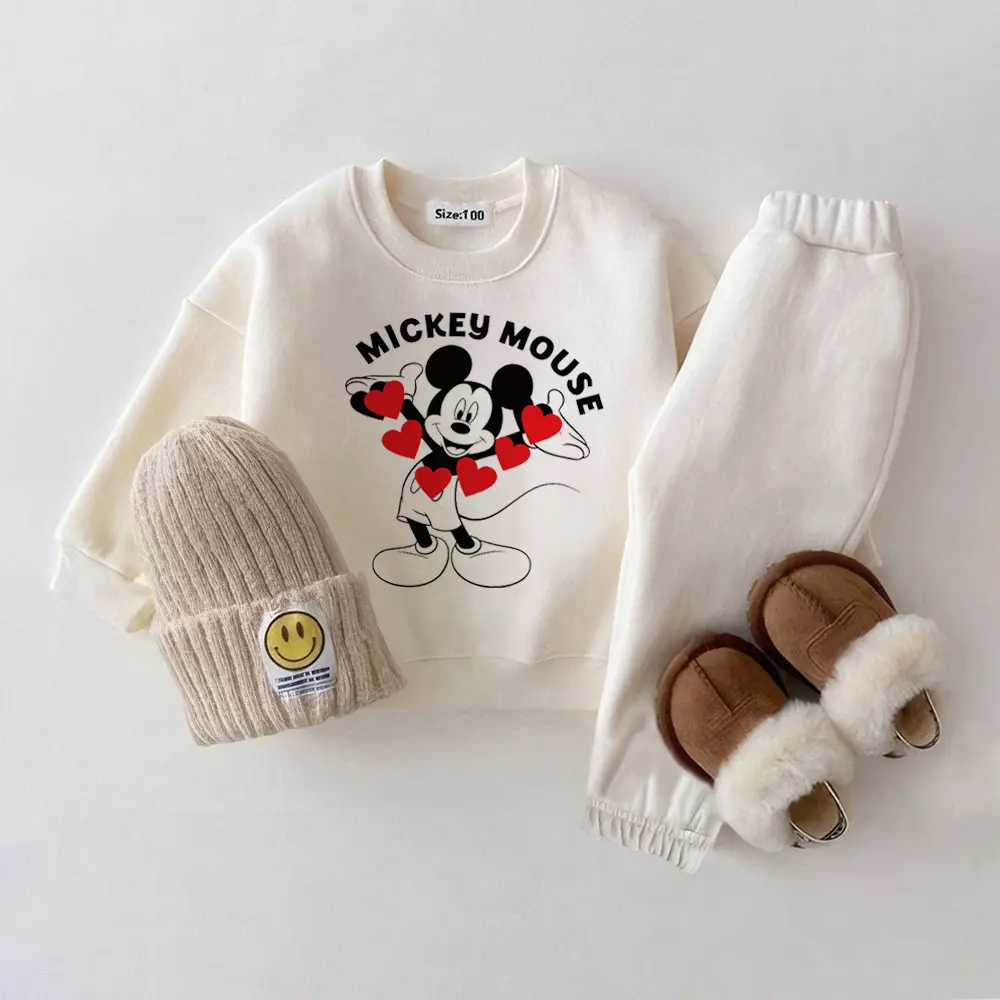 Autumn Baby Girl Clothes Sets Winter Fleece Baby Clothes Outfit Mickey Mouse Toddler Baby Boy Outfit Set