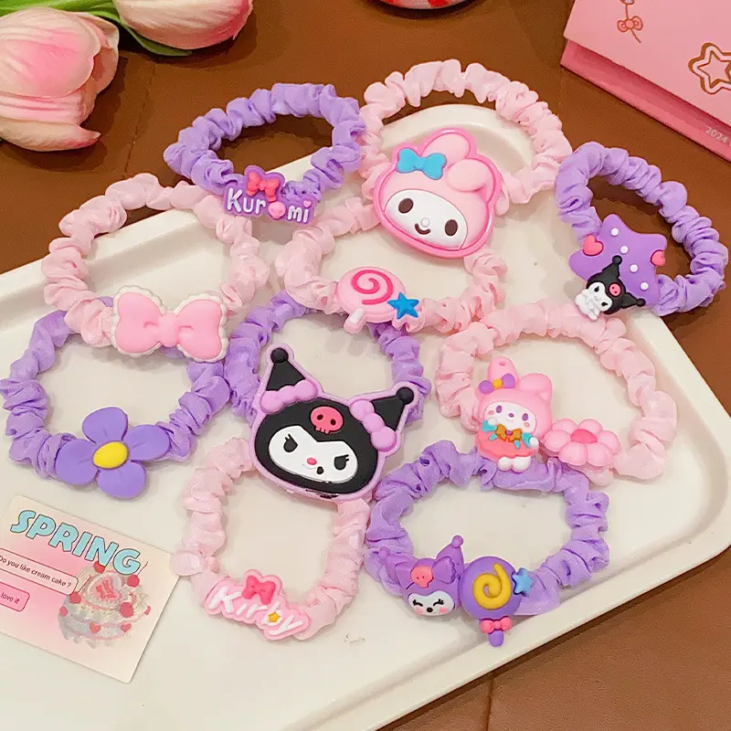 5PCS Kuromi Hair Bands for Children Kawaii Sanrio Hello Kitty Gril's Hair Tie Baby Accessories Elastic Hair Girls