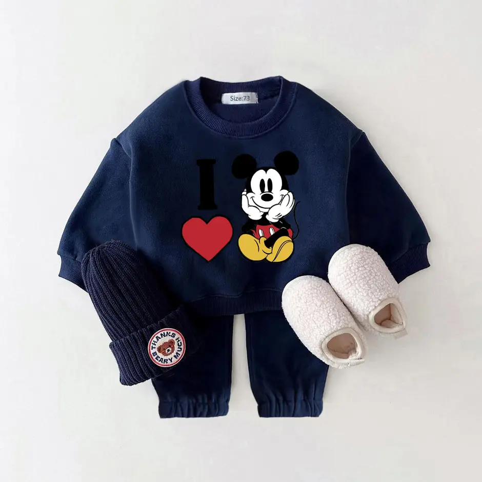 Autumn Baby Girl Clothes Sets Winter Fleece Baby Clothes Outfit Mickey Mouse Toddler Baby Boy Outfit Set