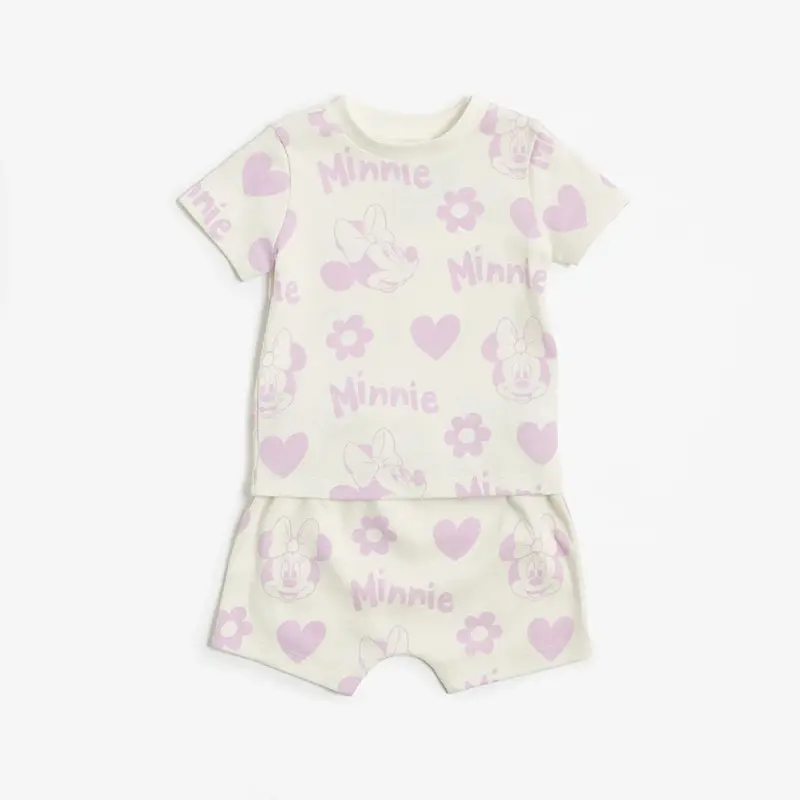 2025 Minnie Mickey Mouse Kids Baby Suits Summer Short Sleeve Tshirt + Shorts 0-4Years Toddler Girl Boy Clothes