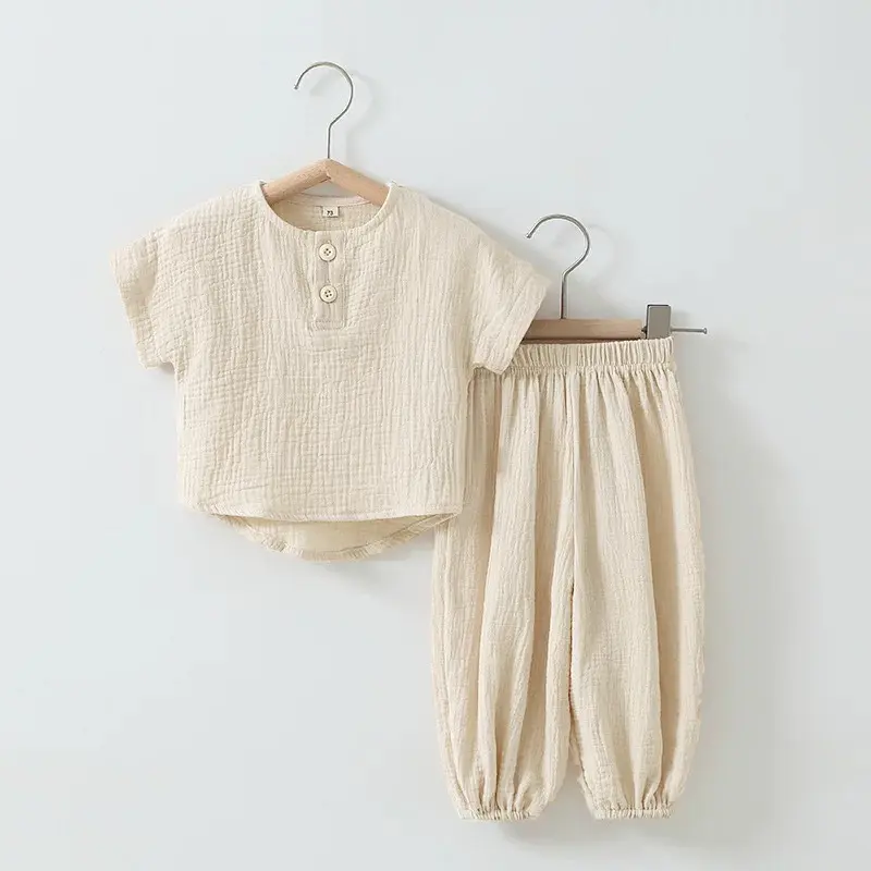Summer Solid Kids Boy Clothes Suit Breathable Organic Cotton Boy Tshirt + Pant 2Pcs Toddler Boy Clothing
