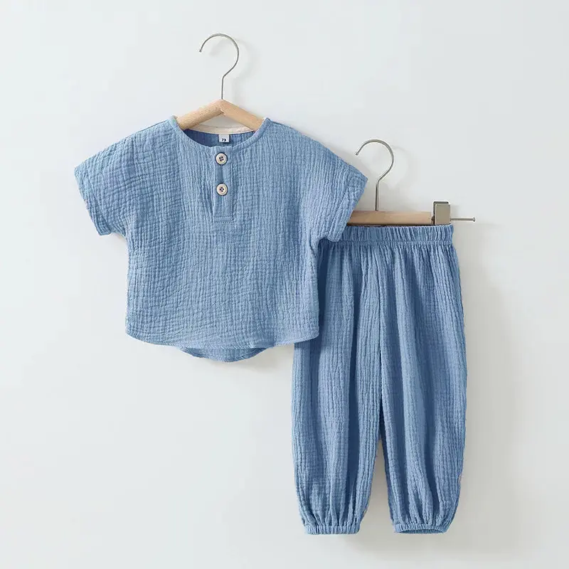 Summer Solid Kids Boy Clothes Suit Breathable Organic Cotton Boy Tshirt + Pant 2Pcs Toddler Boy Clothing