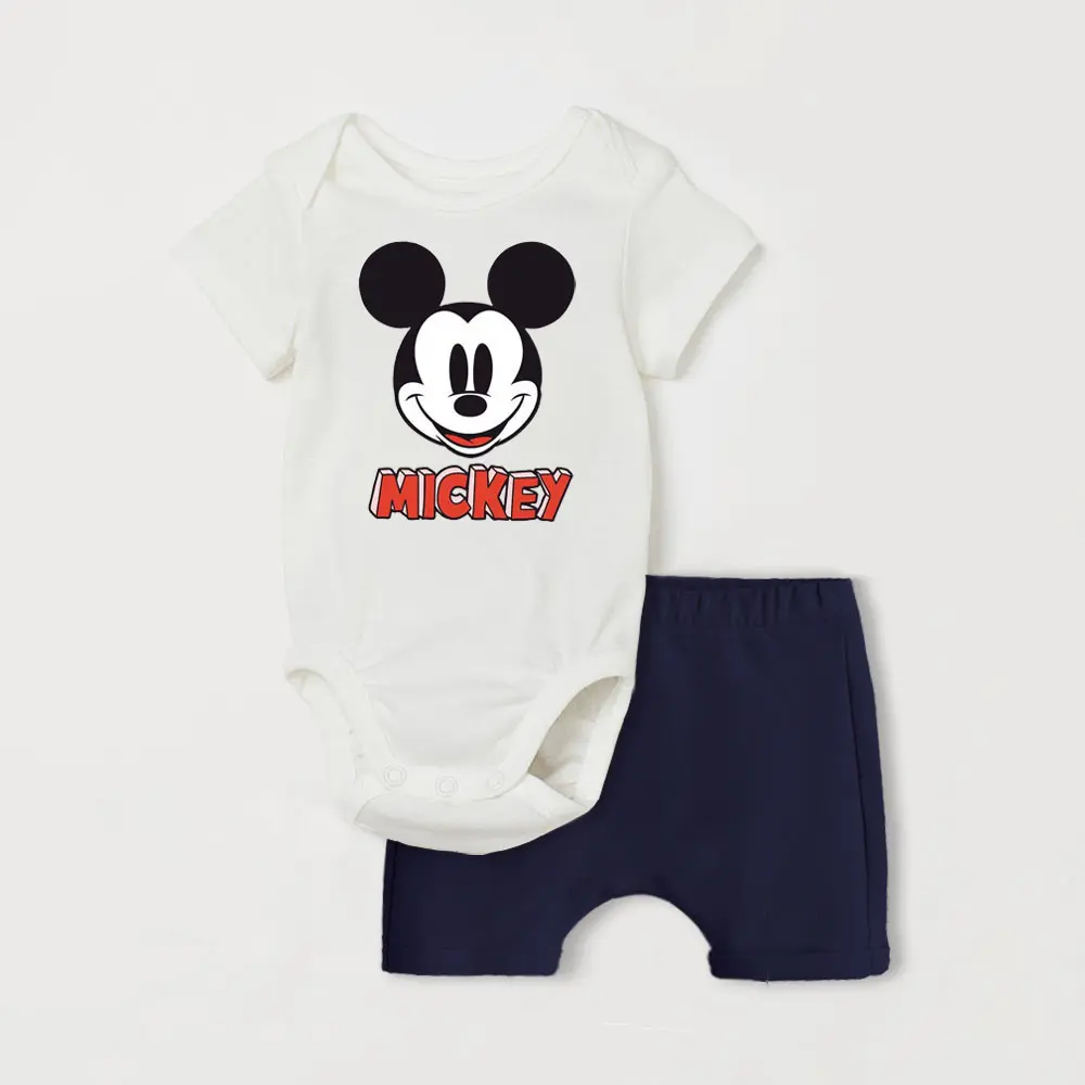 2025 Summer Mickey Mouse Baby Clothes Set Cotton Short Sleeve Bodysuit + Shorts Newborn Infant Outfits