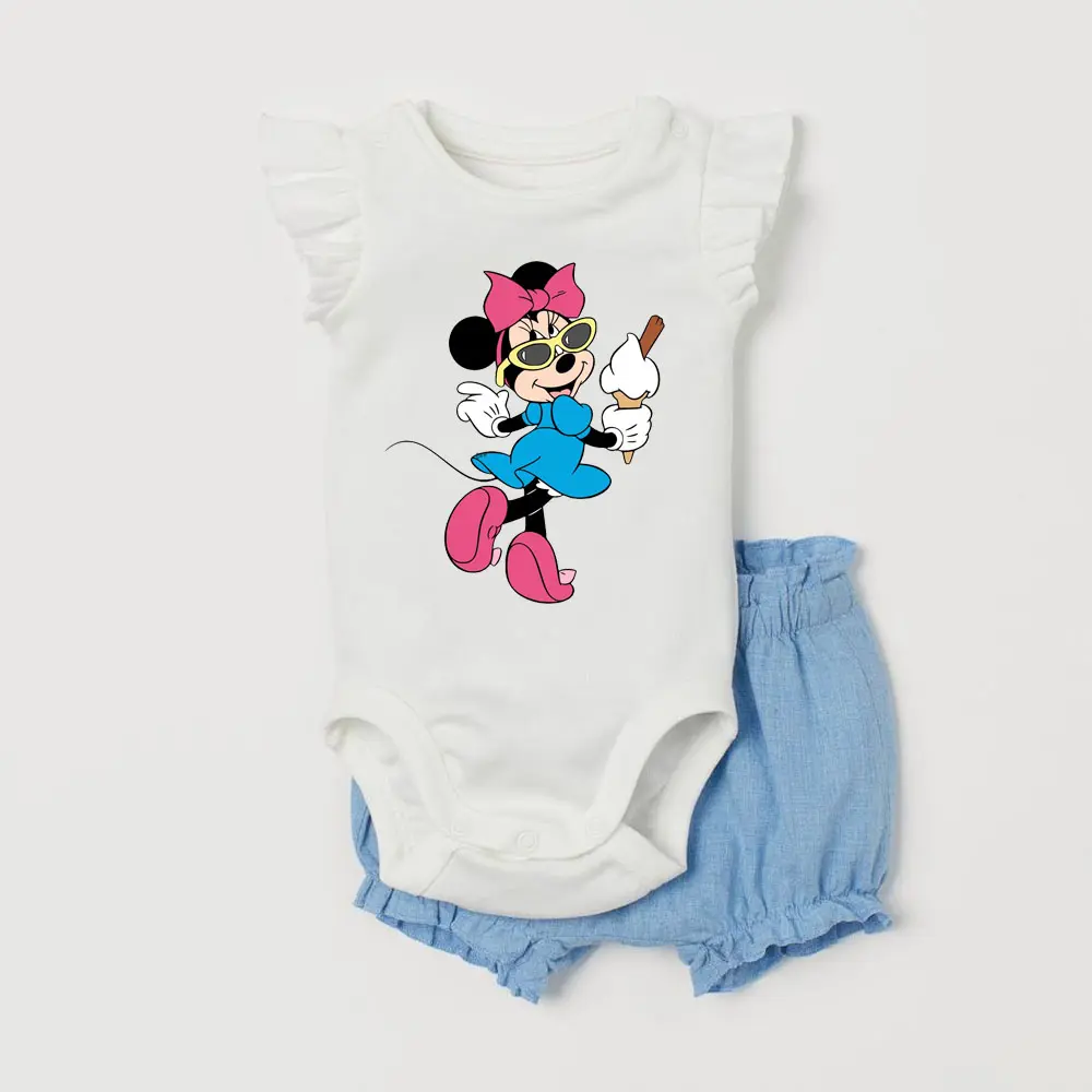 2025 Summer Mickey Mouse Baby Clothes Set Cotton Short Sleeve Bodysuit + Shorts Newborn Infant Outfits