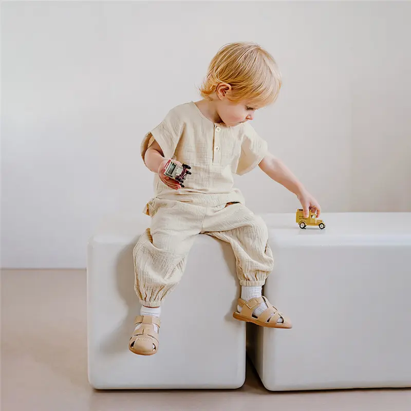 Summer Solid Kids Boy Clothes Suit Breathable Organic Cotton Boy Tshirt + Pant 2Pcs Toddler Boy Clothing
