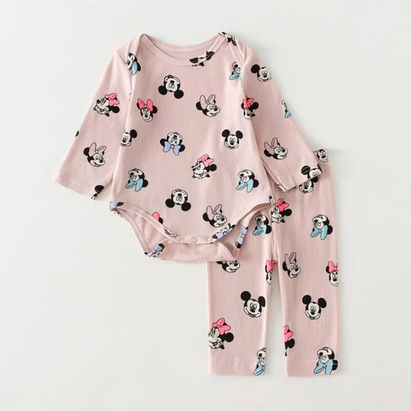 3Pcs/2Pcs Baby Clothes Sets Cute Mickey Minnie Mouse Printed Bodysuit + Pant Spring Summer Cotton Homewear Outfits for Infant