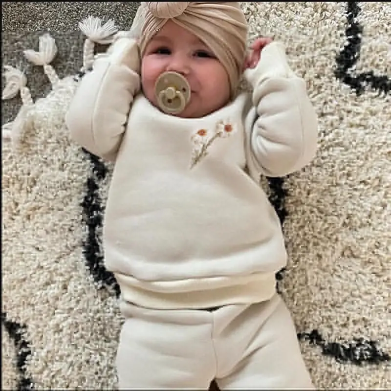 2Pcs Winter Baby Girl Boy Clothes Set Embroidery Thicken Fleece Sweatshirt+Pants Girl Warm Tracksuit Toddler Girl Clothes Outfit