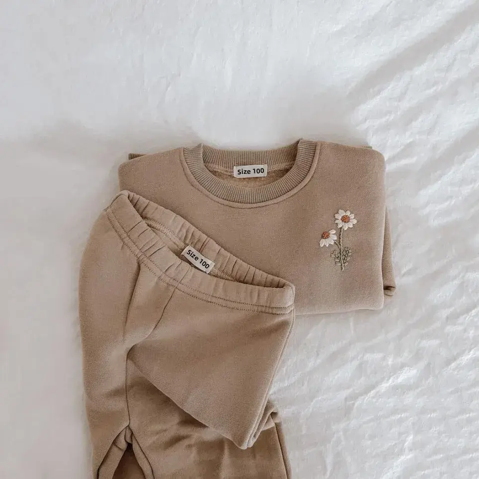 2Pcs Winter Baby Girl Boy Clothes Set Embroidery Thicken Fleece Sweatshirt+Pants Girl Warm Tracksuit Toddler Girl Clothes Outfit