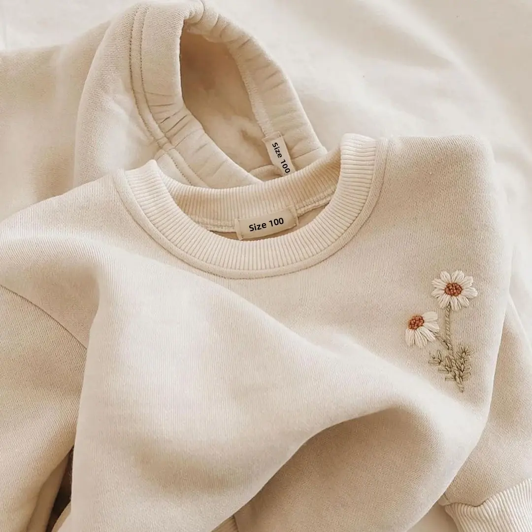 2Pcs Winter Baby Girl Boy Clothes Set Embroidery Thicken Fleece Sweatshirt+Pants Girl Warm Tracksuit Toddler Girl Clothes Outfit