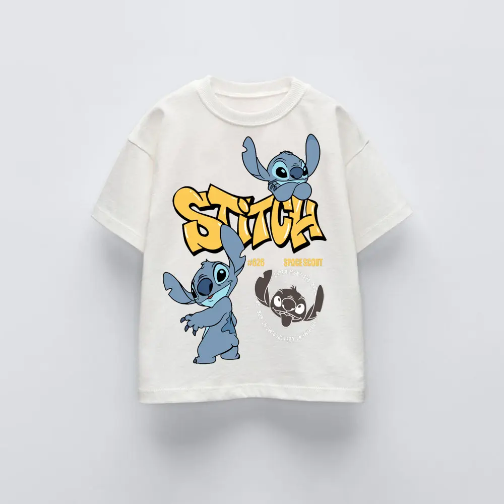 Summer Kids Clothes Stitch Print Casual Loose Cartoon Baby Boy T-Shirt Children Fashion Costume Baby Short Sleeve Tops