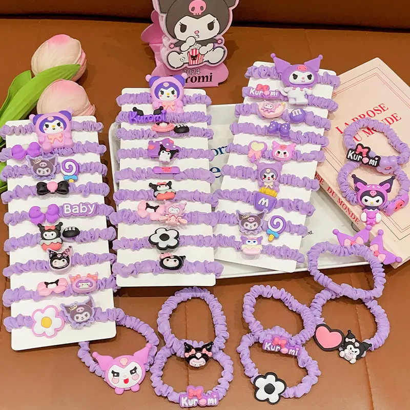 9pcs Kuromi Hair Accessories Girls Hair Care Cute Kuromi Rubber Band Does Not Harm Hair Hair Bands for Children