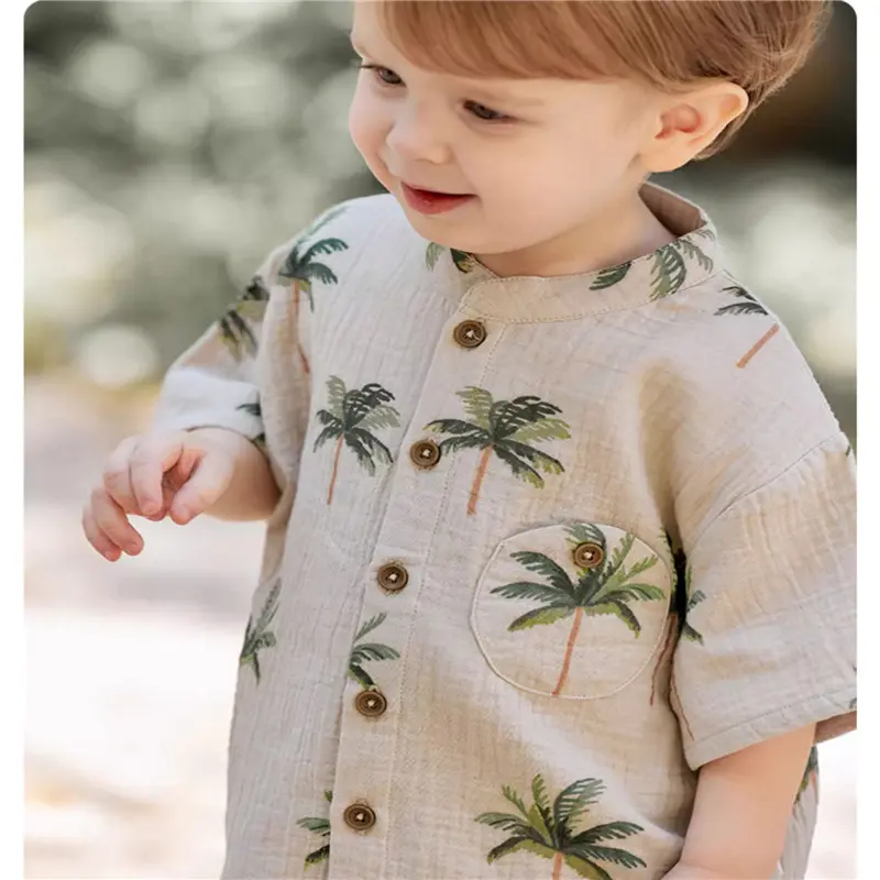 Summer Infant Boy Suits Organic Cotton Baby Short Sleeve Top + Pant Fashion Printed Kids Clothes Set