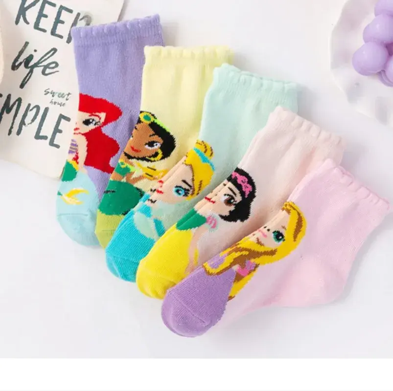 5Pairs/pack Princess Kids Girl Socks Comfortable Breathable Short Socks Spring Autumn Baby Girl Socks