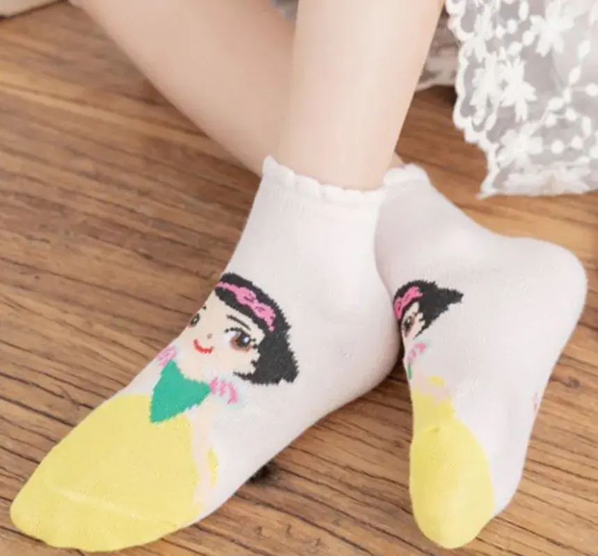 5Pairs/pack Princess Kids Girl Socks Comfortable Breathable Short Socks Spring Autumn Baby Girl Socks