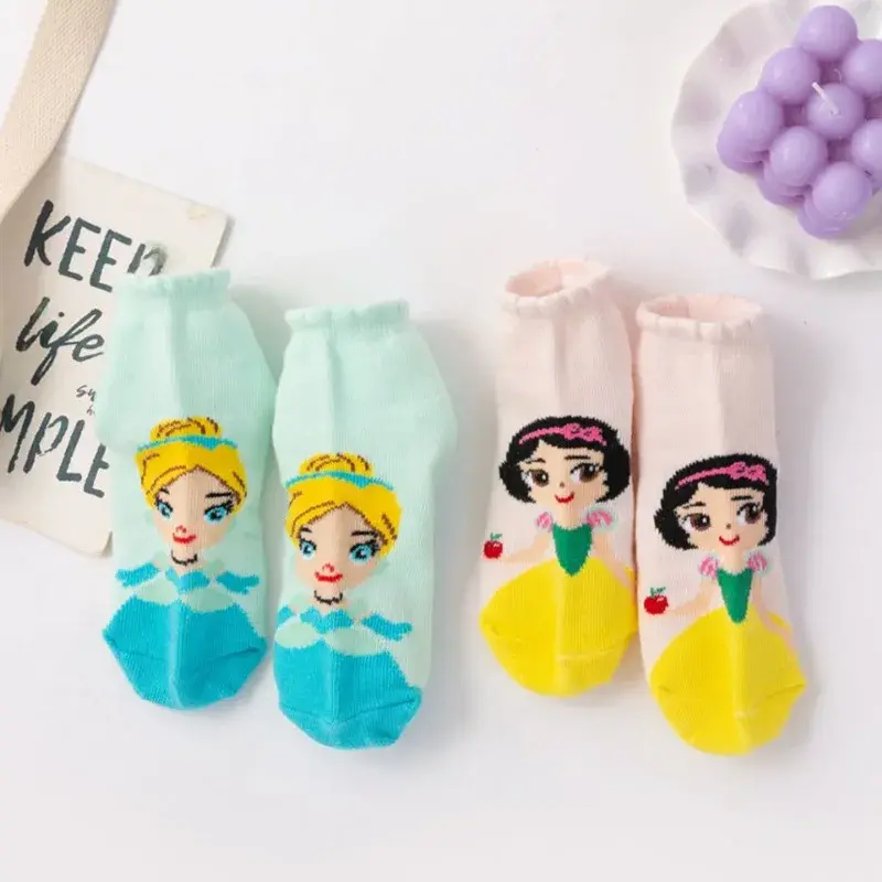 5Pairs/pack Princess Kids Girl Socks Comfortable Breathable Short Socks Spring Autumn Baby Girl Socks