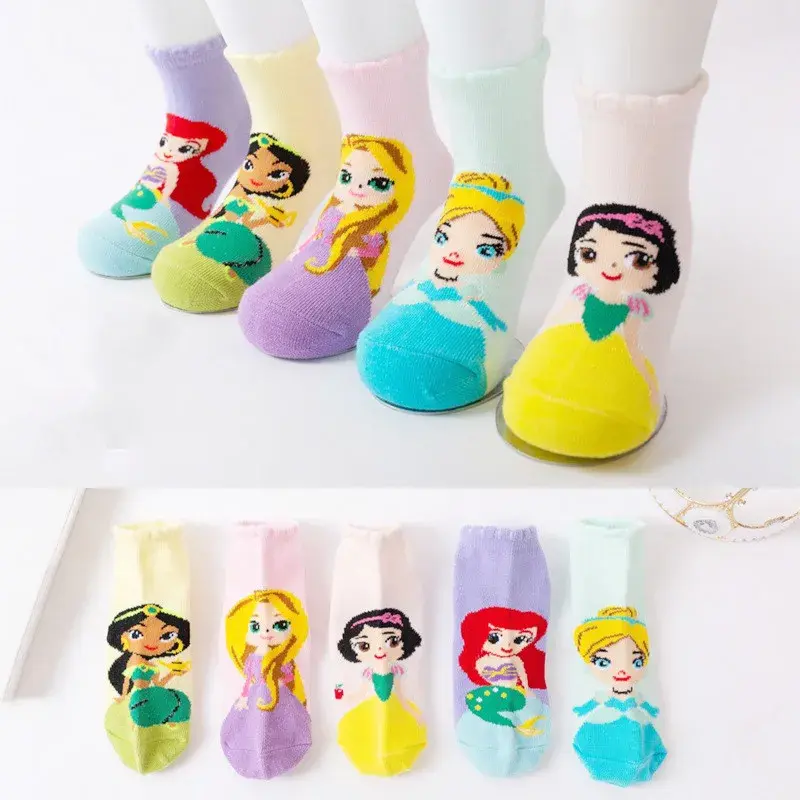 5Pairs/pack Princess Kids Girl Socks Comfortable Breathable Short Socks Spring Autumn Baby Girl Socks