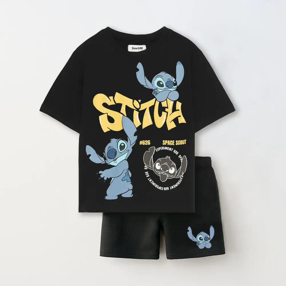 2Pcs Summer Toddler Boy Clothes Sets Stitch Fashion Cartoon Short Sleeve Tshirt + Shorts Children Boy Clothes Suit