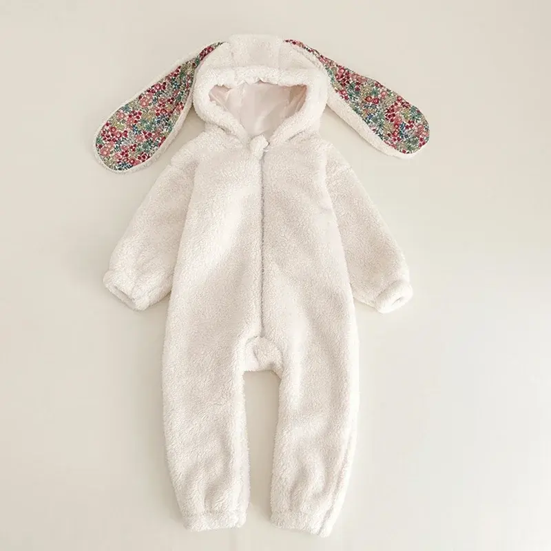 Autumn Spring Baby Girls Boys Rabbit Romper Newborn One-piece Jumpsuit Hooded Pajamas Boys Plush Homewear Outfits Baby Costume
