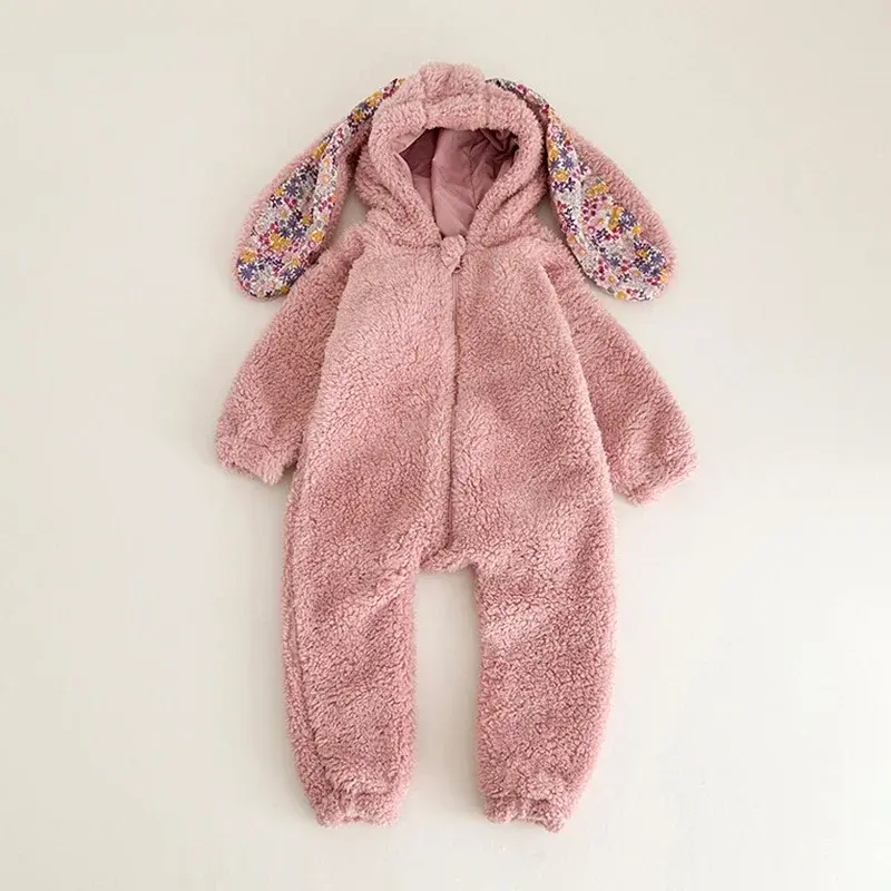 Autumn Spring Baby Girls Boys Rabbit Romper Newborn One-piece Jumpsuit Hooded Pajamas Boys Plush Homewear Outfits Baby Costume