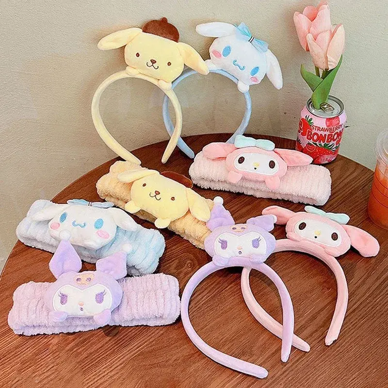 Sanrio Kuromi Melody Girls Plush Doll Face Wash Hairband Kawaii Cinnamoroll Sweet Non Slip Elastic Baby Hair Accessories