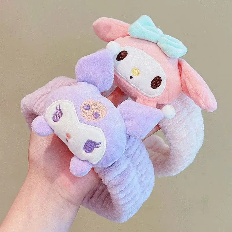 Sanrio Kuromi Melody Girls Plush Doll Face Wash Hairband Kawaii Cinnamoroll Sweet Non Slip Elastic Baby Hair Accessories