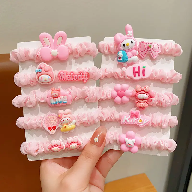 5pcs Sanrio Cartoon Hair Bands Melody Cute Girl Hair Accessories Little Girl Ties Hair with Hair Loops Baby Accessories