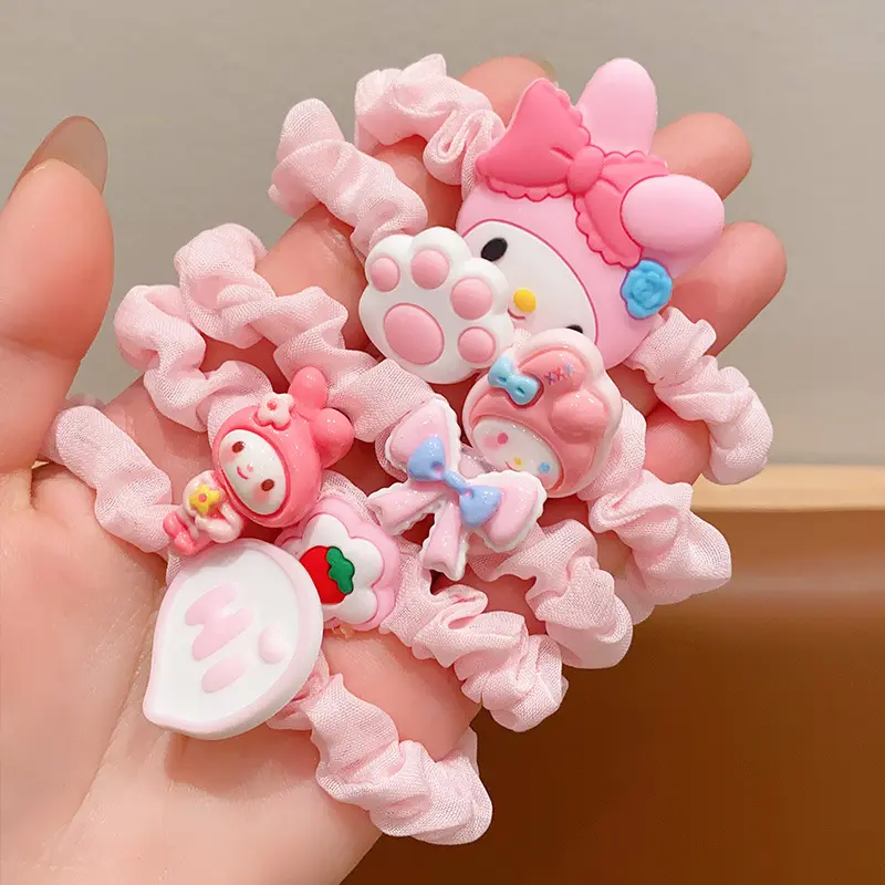 5pcs Sanrio Cartoon Hair Bands Melody Cute Girl Hair Accessories Little Girl Ties Hair with Hair Loops Baby Accessories