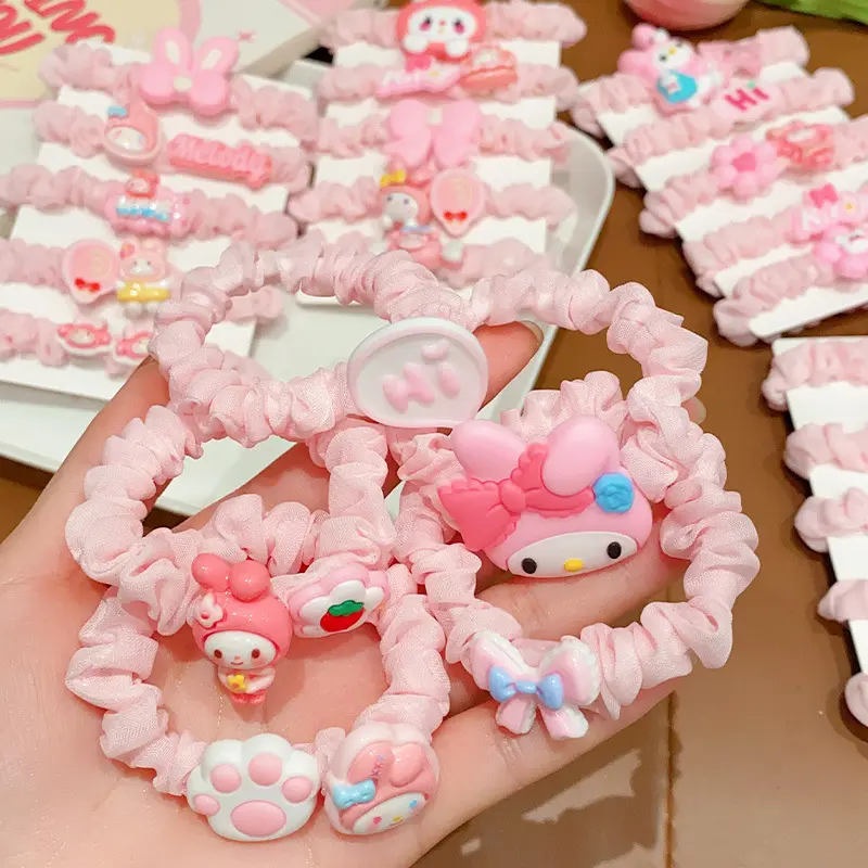 5pcs Sanrio Cartoon Hair Bands Melody Cute Girl Hair Accessories Little Girl Ties Hair with Hair Loops Baby Accessories