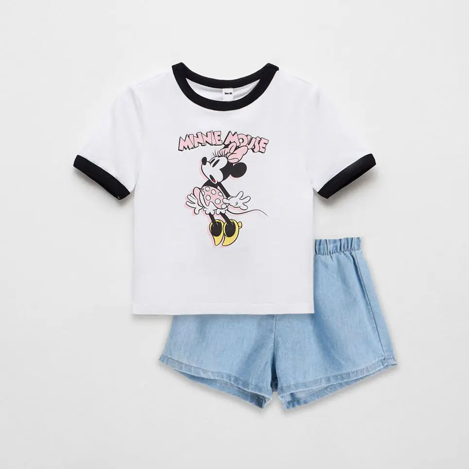 2Pcs Summer Kids Girl Outfit Sets Soft Cotton Stitch Toddler Girl Clothes Children's Costume Fashion Kids Girl Tees + Shorts