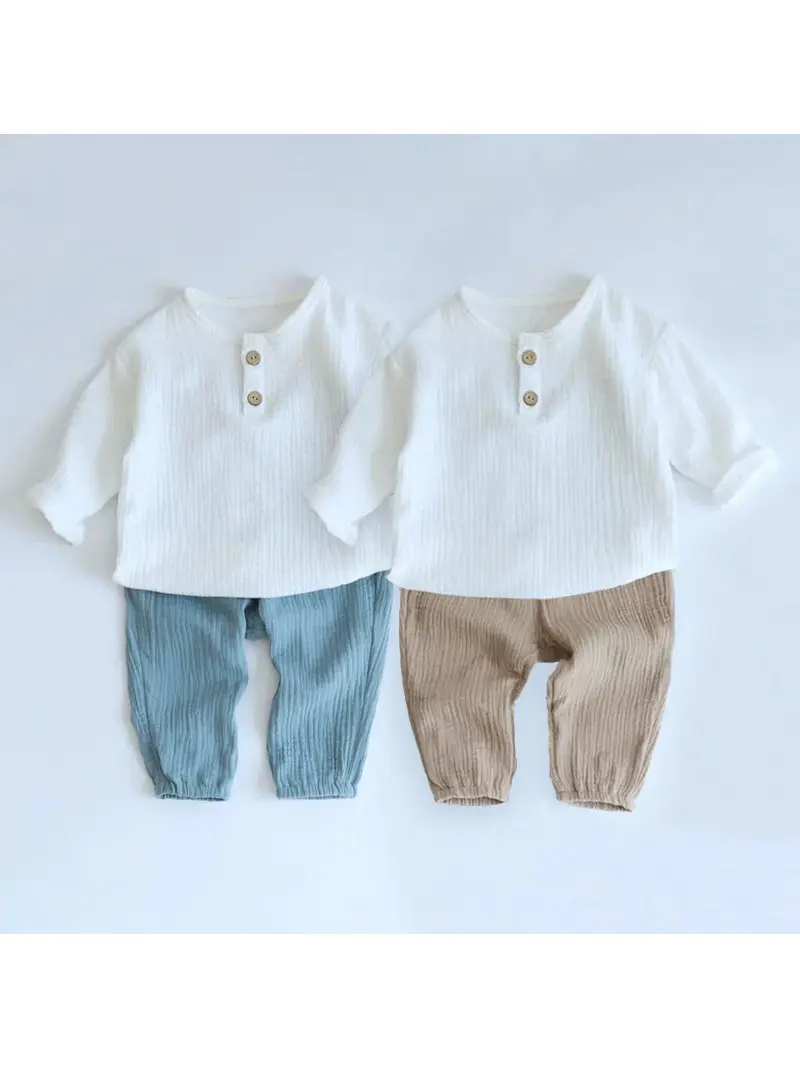 2Pcs Organic Cotton Kids Baby Sets Spring Summer Solid Tshirt Top + Pant Casual Toddler Boy Clothing