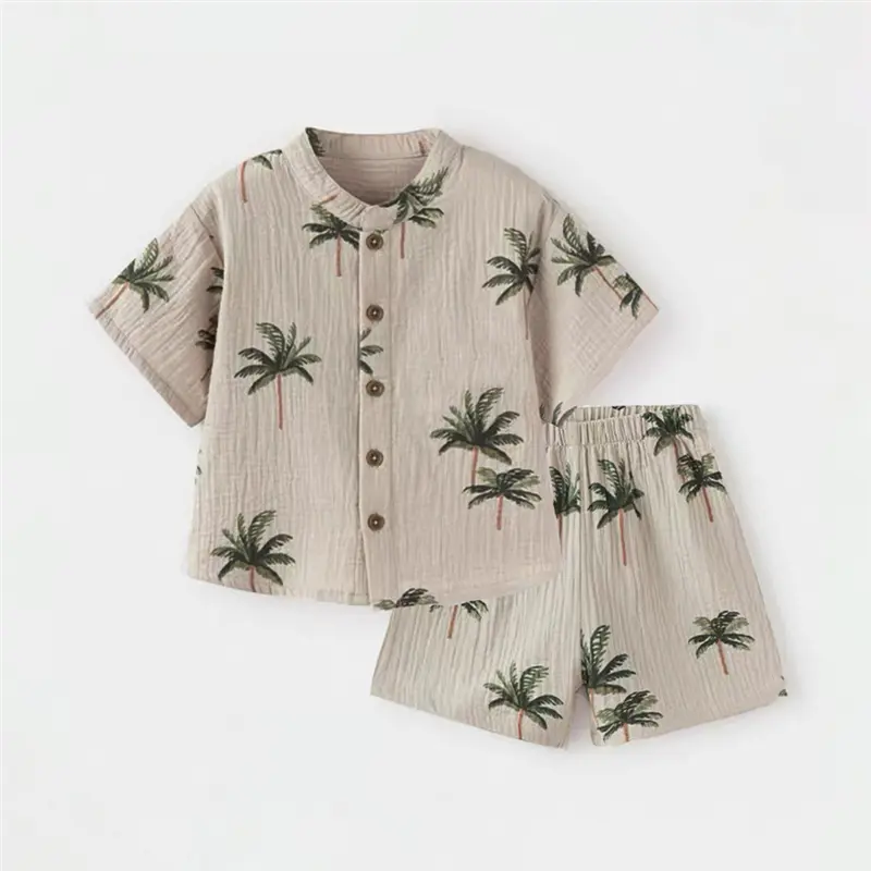 Summer Organic Cotton Baby Boy Suits Cute Printed Boy Short Sleeve Tshirt + Shorts Kids Clothes