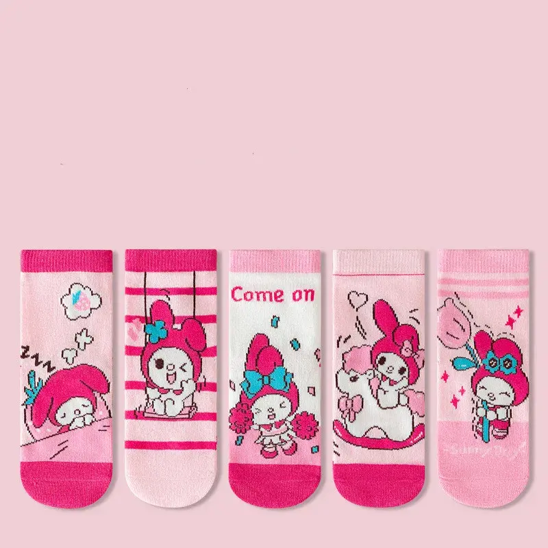 5Pairs Lovely Hello Kitty Baby Girl Short Socks Sanrio Kuromi My Melody Socks Comfortable Children Socks for Spring Summer