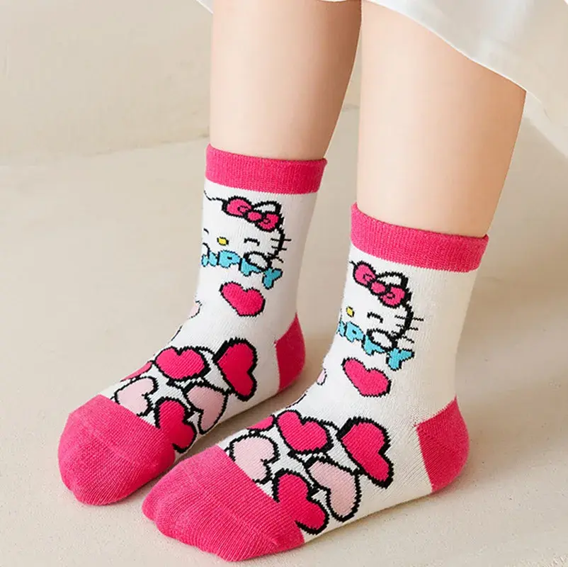 5Pairs Lovely Hello Kitty Baby Girl Short Socks Sanrio Kuromi My Melody Socks Comfortable Children Socks for Spring Summer