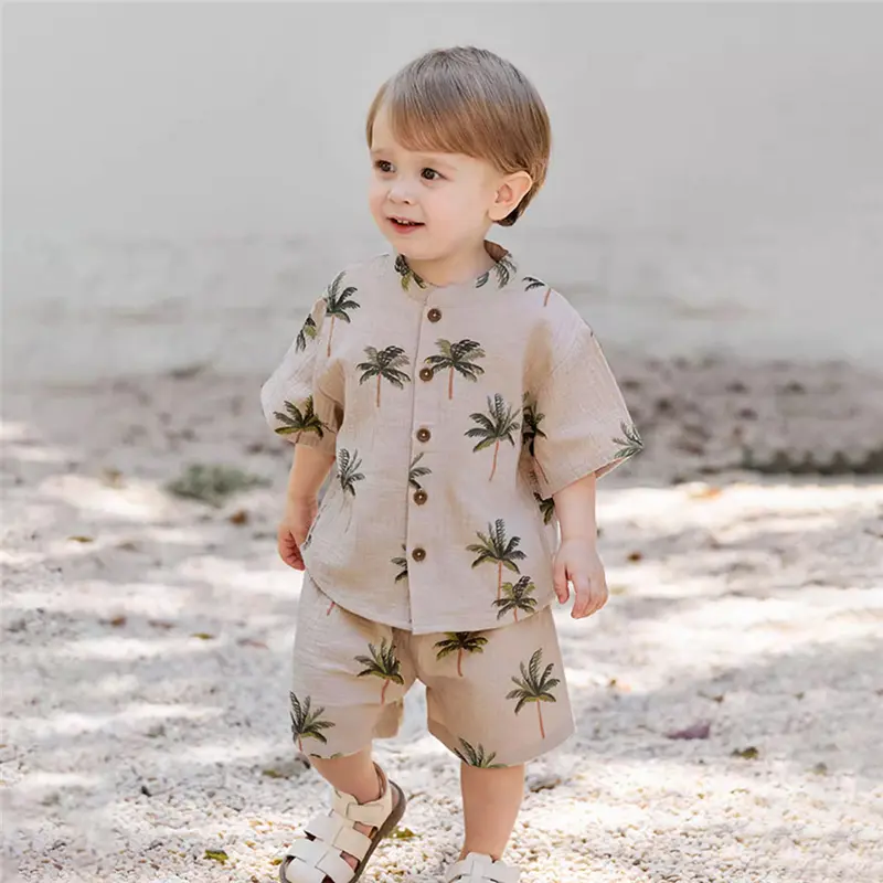 Summer Organic Cotton Baby Boy Suits Cute Printed Boy Short Sleeve Tshirt + Shorts Kids Clothes