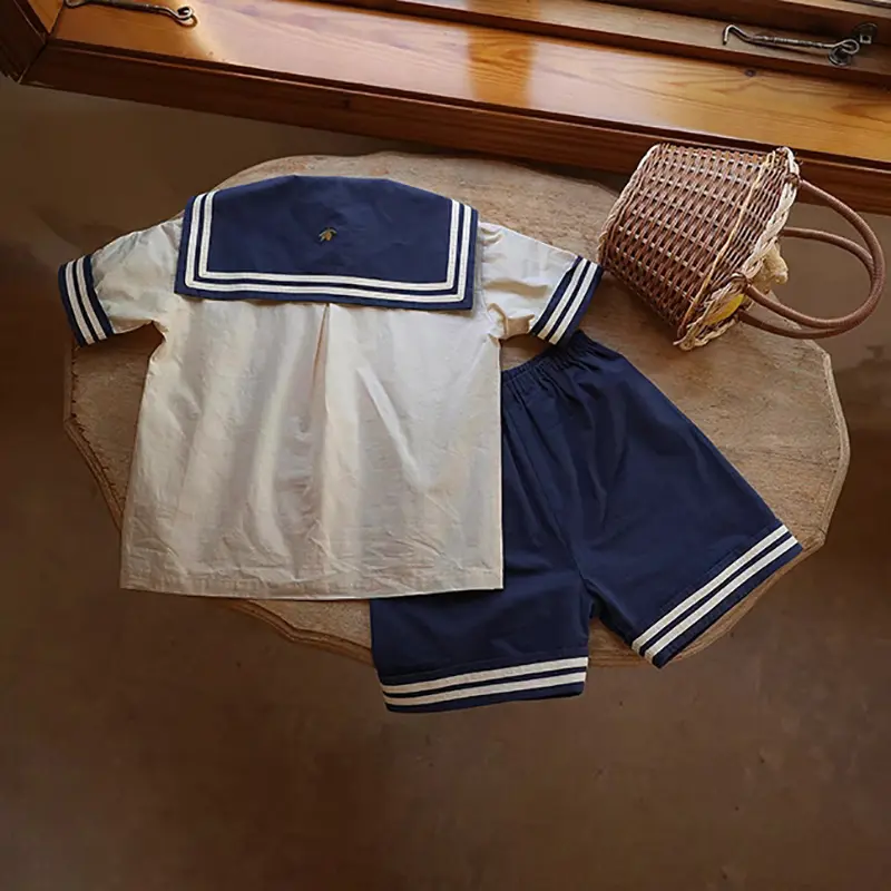 2Pcs Baby Clothes Boy Sets Navy Uniform Toddler Kids Clothes Sets Summer Baby Girls Clothes