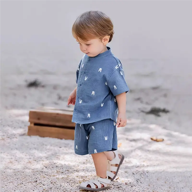 Summer Organic Cotton Baby Boy Suits Cute Printed Boy Short Sleeve Tshirt + Shorts Kids Clothes