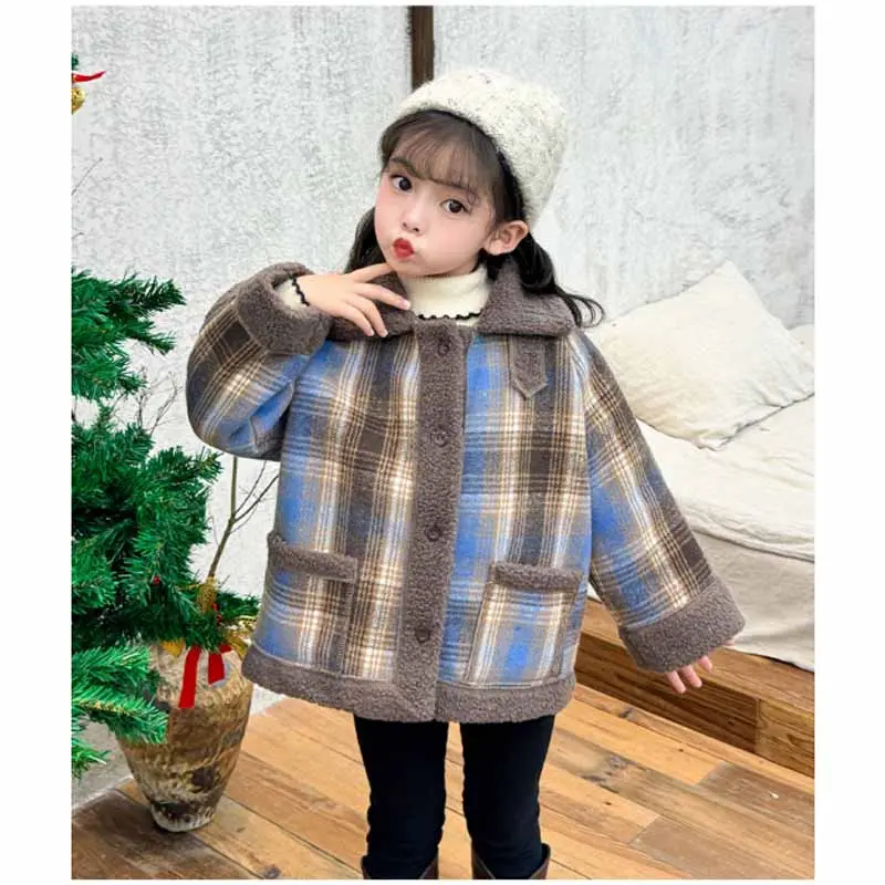Girls Padded Jacket Winter Thickened Coat Children's Warm Cotton Clothes Autumn New Fashion Outerwear Kids Button Lapel Tops