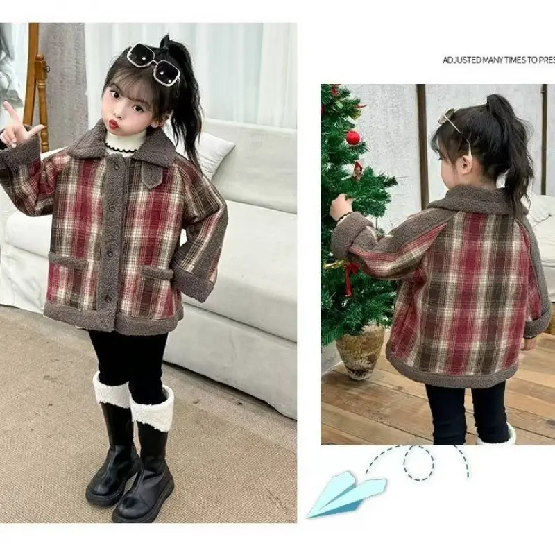 Girls Padded Jacket Winter Thickened Coat Children's Warm Cotton Clothes Autumn New Fashion Outerwear Kids Button Lapel Tops