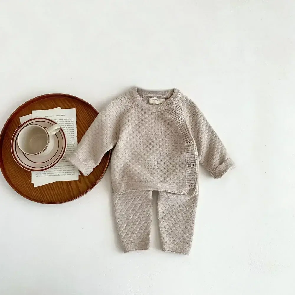 2Pcs Baby Boy Clothes Set Soft Knit Cotton Baby Boy Sweater + Pants Kids Outfit Spring