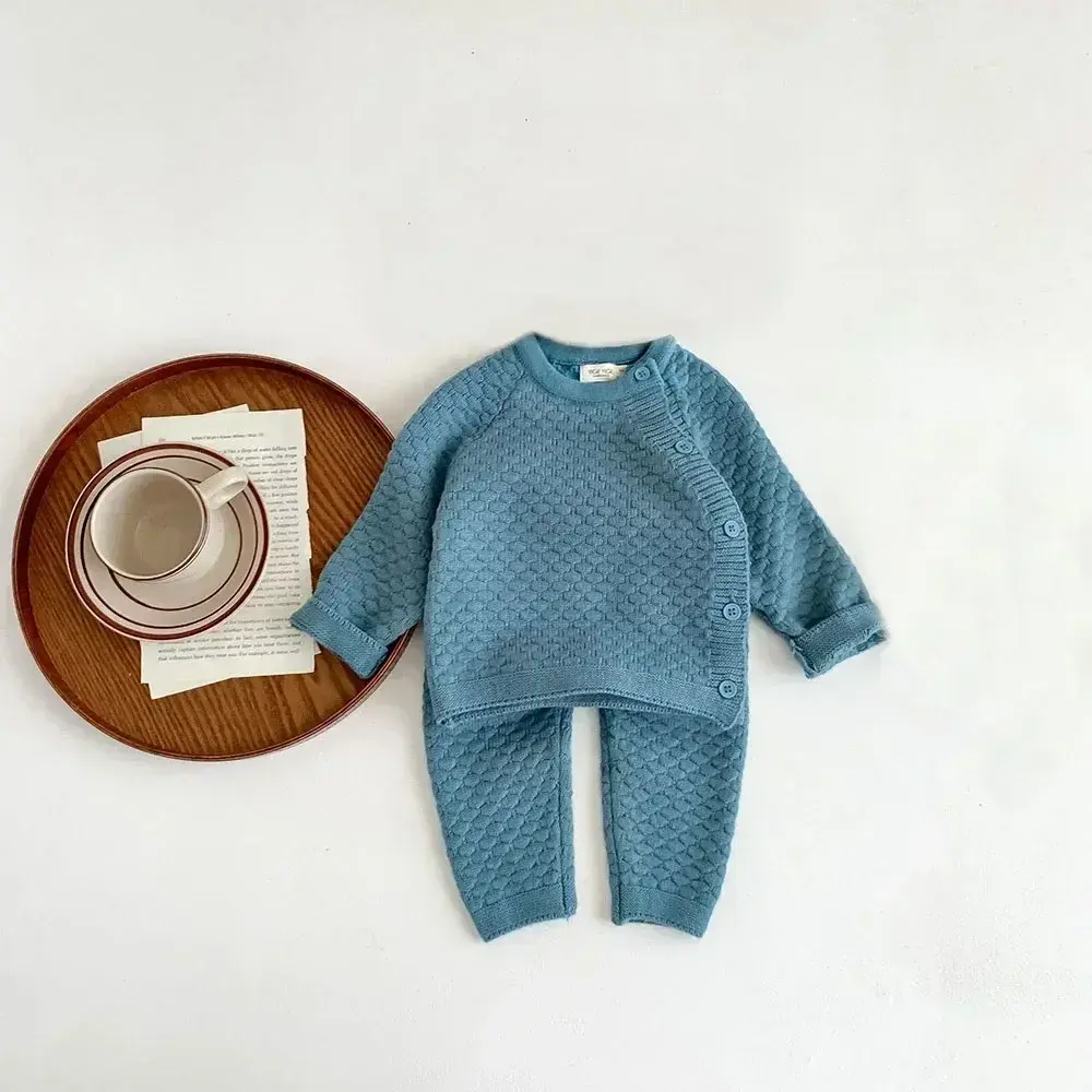 2Pcs Baby Boy Clothes Set Soft Knit Cotton Baby Boy Sweater + Pants Kids Outfit Spring