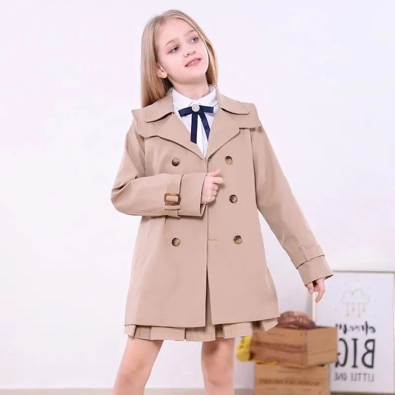 Children Windbreaker Autumn Girls Coats Kids Fashion Long Sleeve Trench Spring New Jacket Teens Warm Outerwear 5-14 Years Old