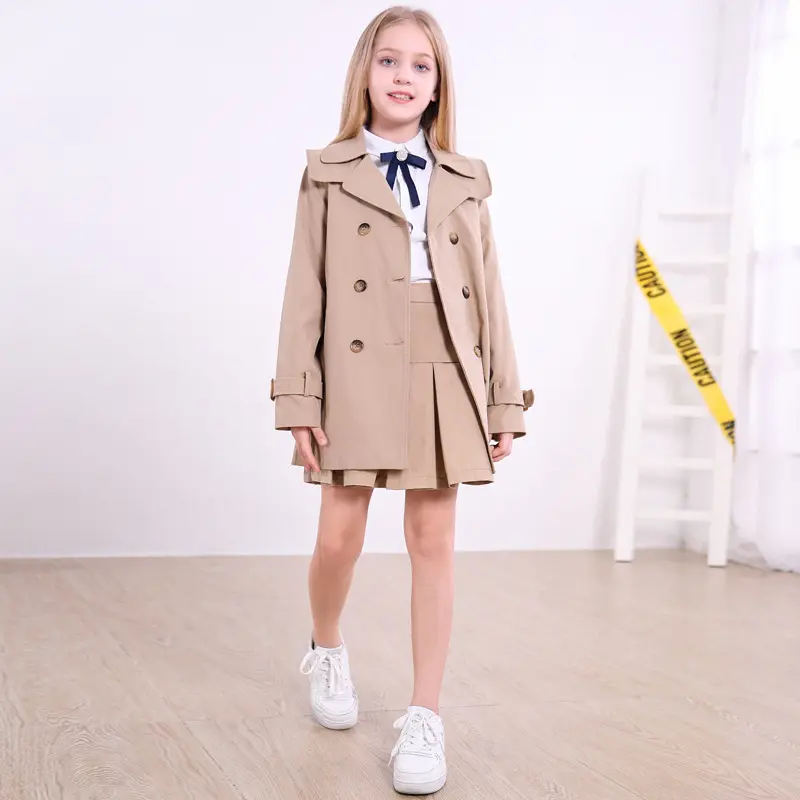 Children Windbreaker Autumn Girls Coats Kids Fashion Long Sleeve Trench Spring New Jacket Teens Warm Outerwear 5-14 Years Old
