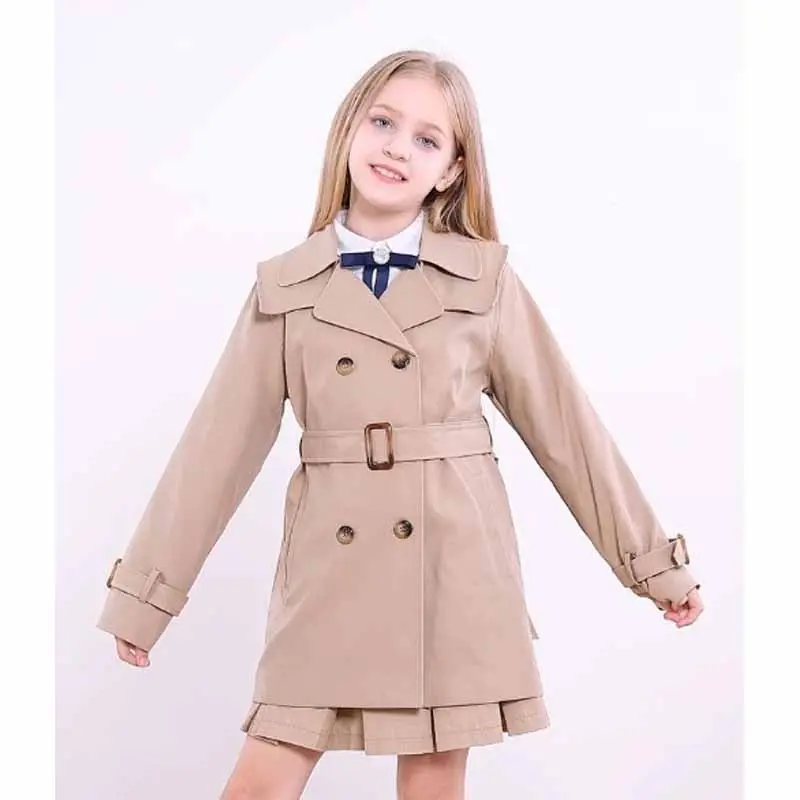 Children Windbreaker Autumn Girls Coats Kids Fashion Long Sleeve Trench Spring New Jacket Teens Warm Outerwear 5-14 Years Old