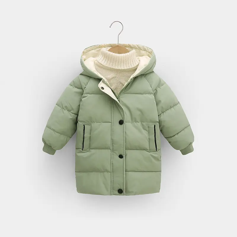 Autumn Winter Boys Down Jacket Girls Solid Colour Warm Hooded Long Coat Baby Thickened Comfortable Casual Clothes 2-10 Years Old