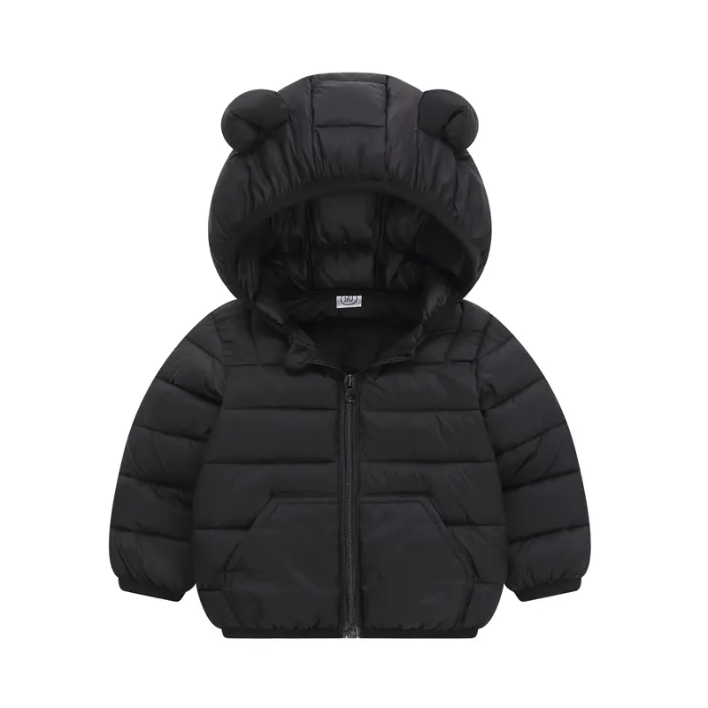 2024 Kid's Solid Color Jacket Boys Hooded Zipper Down Cotton Coat Autumn Winter New Girls Thickened Casual Cute Outerwear 2-6Y
