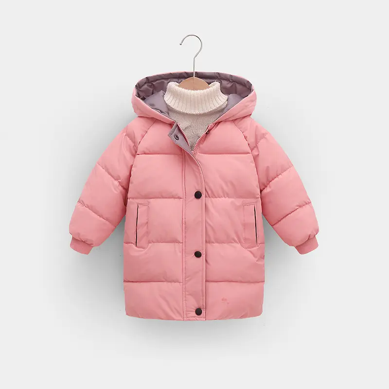 Autumn Winter Boys Down Jacket Girls Solid Colour Warm Hooded Long Coat Baby Thickened Comfortable Casual Clothes 2-10 Years Old