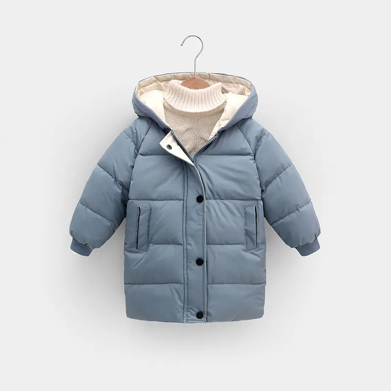 Autumn Winter Boys Down Jacket Girls Solid Colour Warm Hooded Long Coat Baby Thickened Comfortable Casual Clothes 2-10 Years Old