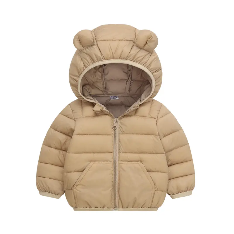 2024 Kid's Solid Color Jacket Boys Hooded Zipper Down Cotton Coat Autumn Winter New Girls Thickened Casual Cute Outerwear 2-6Y